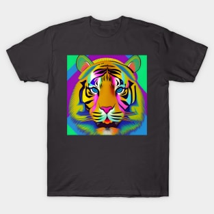 90s Bright Colorful Tiger Head T-Shirt